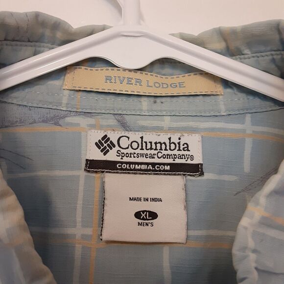 Columbia Shirt Mens XL River Lodge Button Up Blue All Over Fish Print Camp AOP - Picture 4 of 8